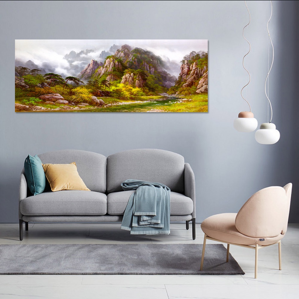 【御畫房】山谷溪流 國家一級畫師手繪油畫60×120cm(VF-40), , large