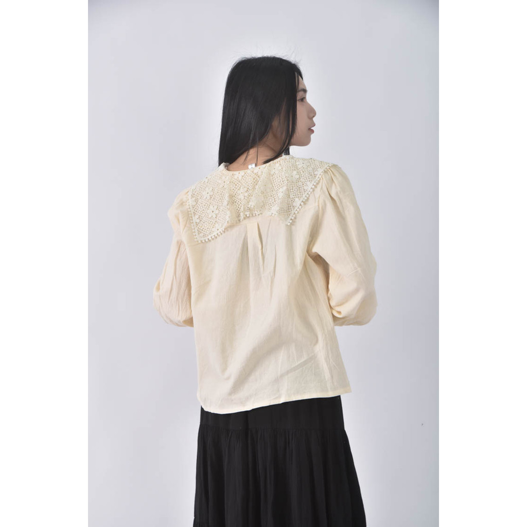 (L) 質感花邊杏色長袖上衣二手衣, , large