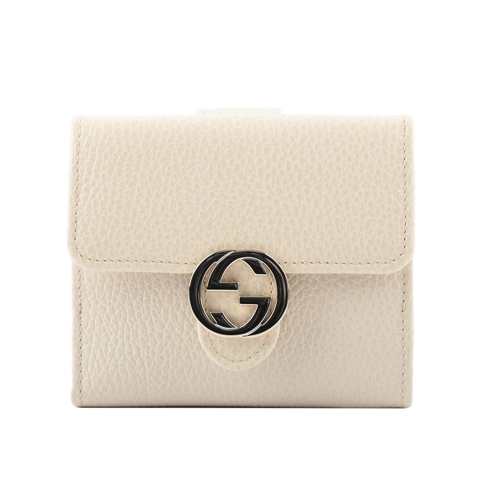 GUCCI 金屬雙G Logo牛皮暗釦短夾/白色, , large