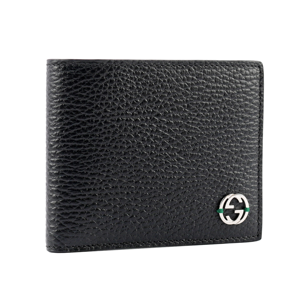 GUCCI 金屬縫線雙G Logo牛皮雙色6卡短夾/黑色/綠色, , large