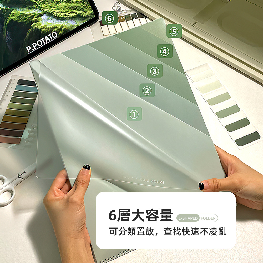【上手家居】6層L型文件夾3入組-漸變色(資料夾/文件收納/檔案夾/風琴夾), , large
