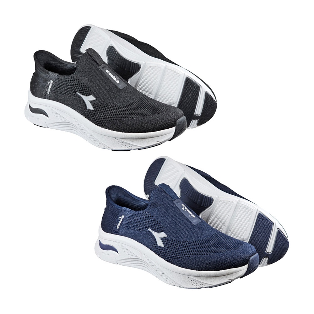 DIADORA迪亞多那 快易穿健走鞋 男運動鞋 休閒鞋 男鞋 寬楦 反光 透氣 吸震 彈力 耐用 耐磨 止滑 黑 藍, , large