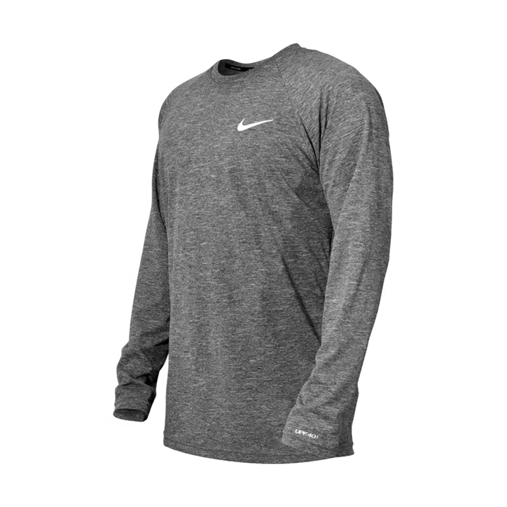 NIKE Heather 成人男性長袖防曬衣 長袖T恤 運動上衣 DRI-FIT速乾 UPF40+ NESSA590, 001 灰黑, large