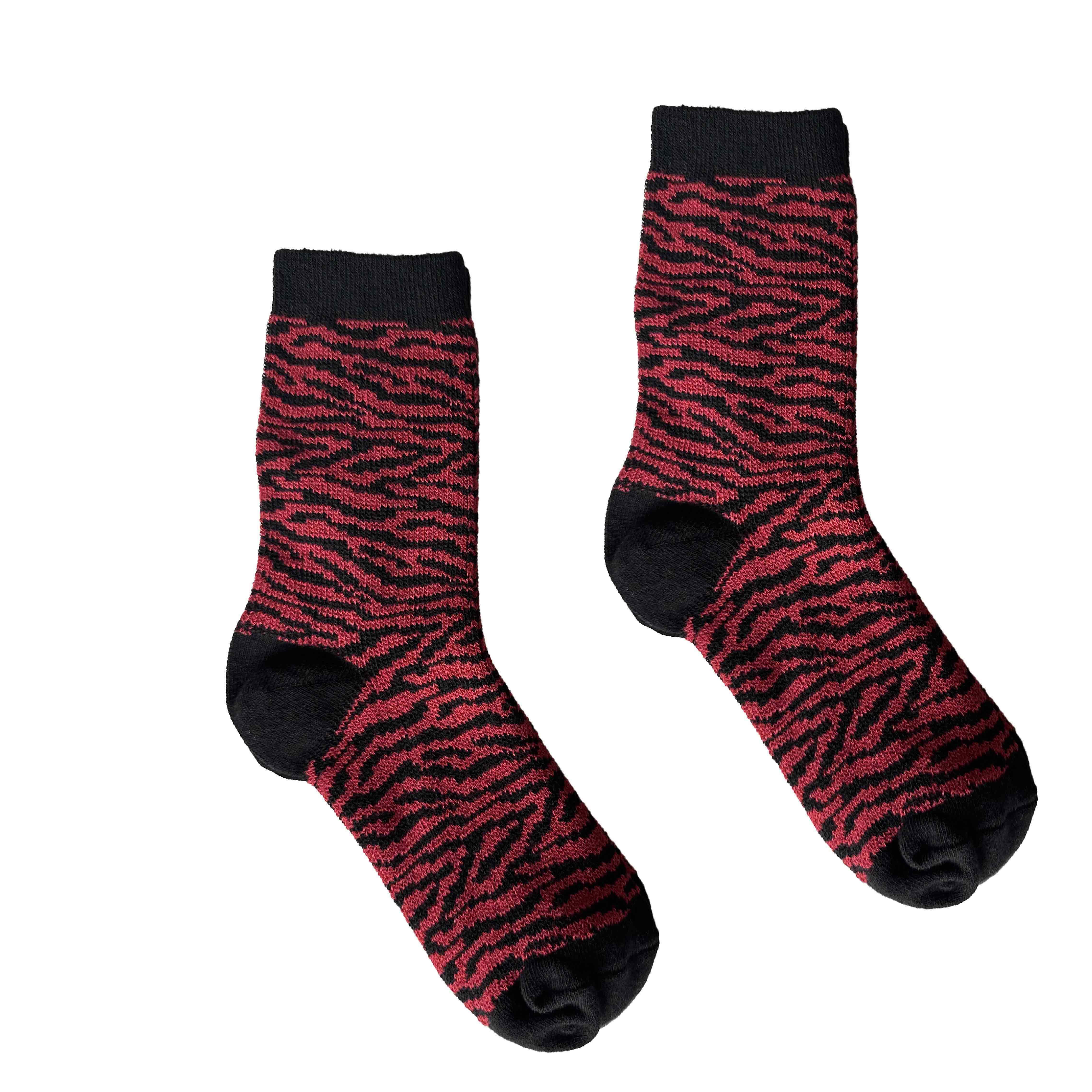 [Runway Socks]Women's Fashion Animal Print Socks – Double Cylinder Knit, Red (1 Pair), , large