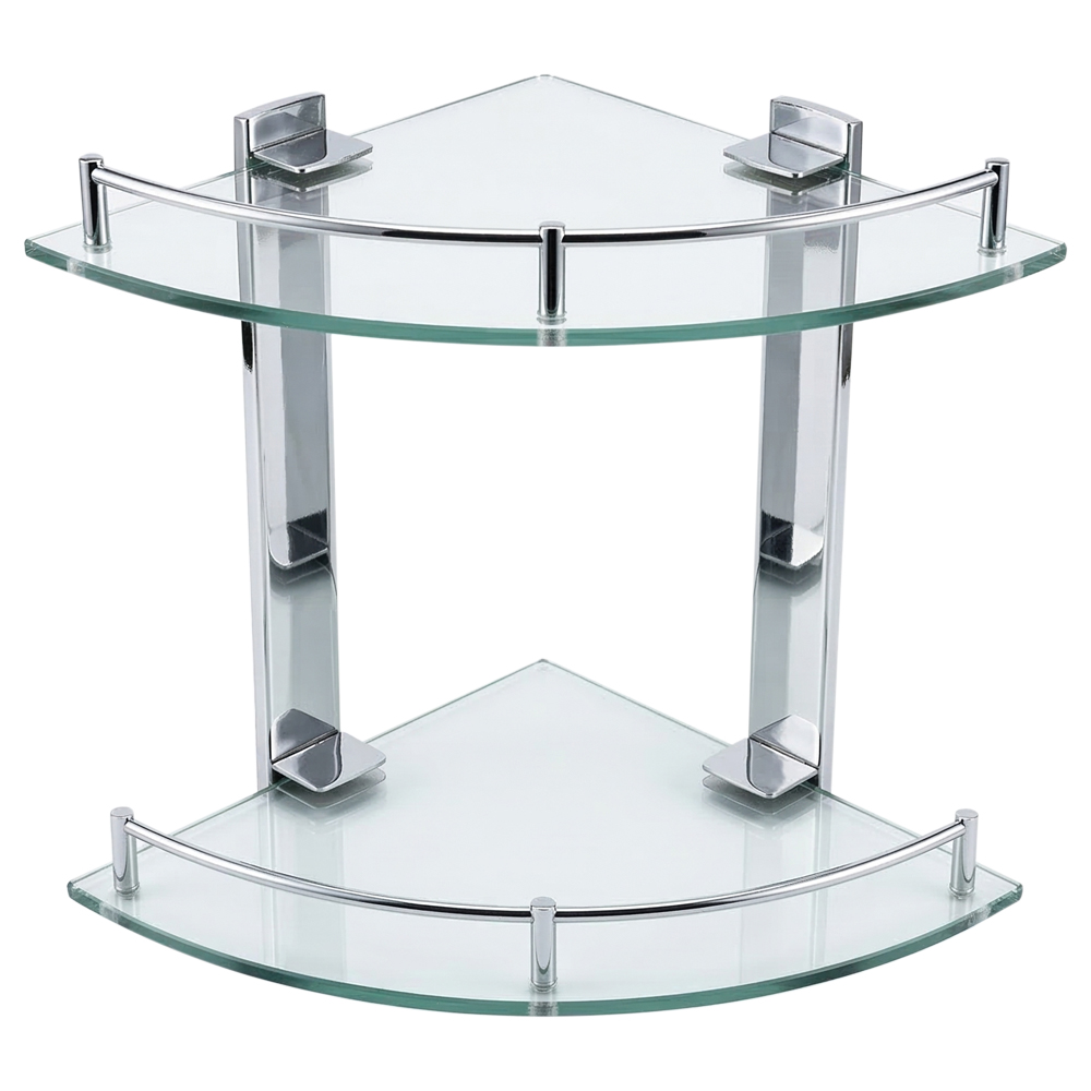 【雙手萬能】304不鏽鋼轉角玻璃雙層置物架(角落架 瓶罐架 收納架), , large