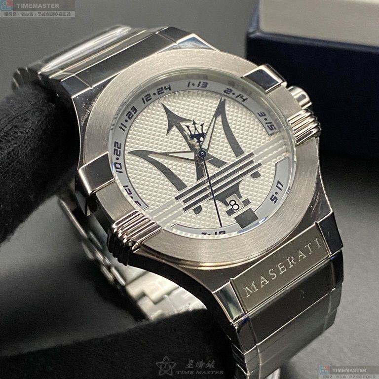 [星晴錶業]MASERATI手錶,42mm,R8853108002白色錶面銀錶殼銀色精鋼錶帶款, , large