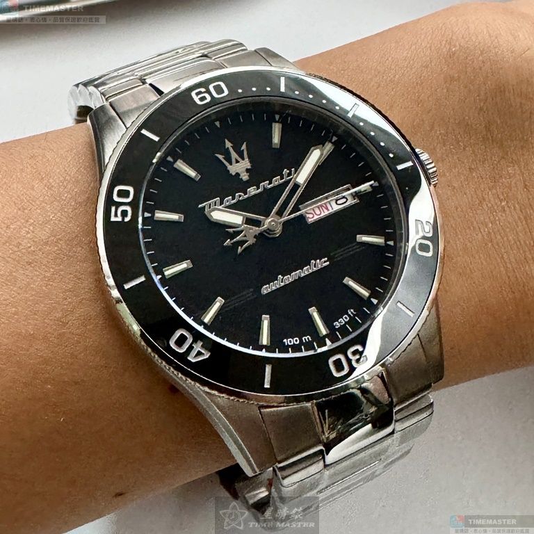 [星晴錶業]MASERATI手錶,44mm,R8823100002黑色錶面黑錶殼銀色精鋼錶帶款, , large