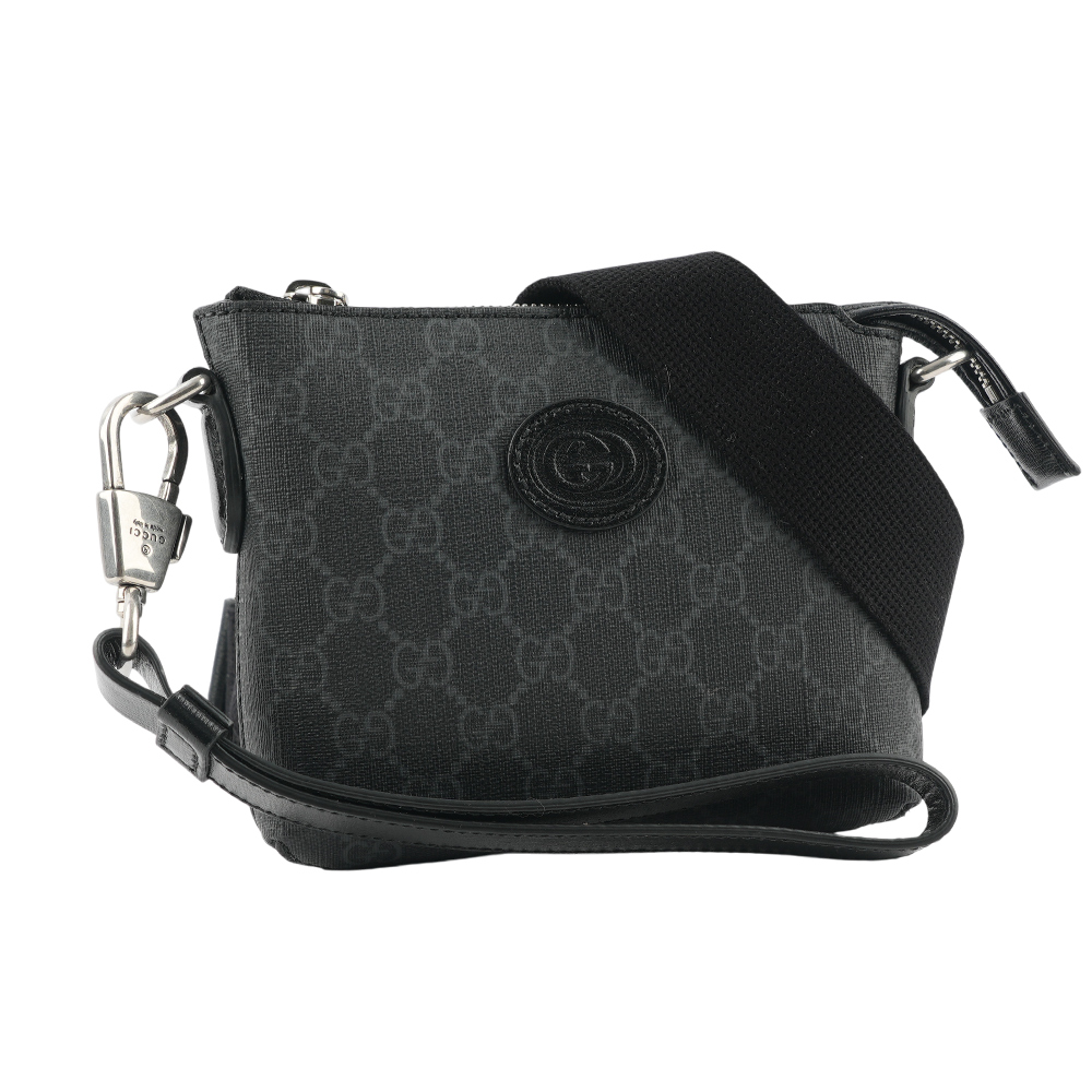 GUCCI Interlocking G 標誌附手提把迷你郵差包/黑灰色, , large