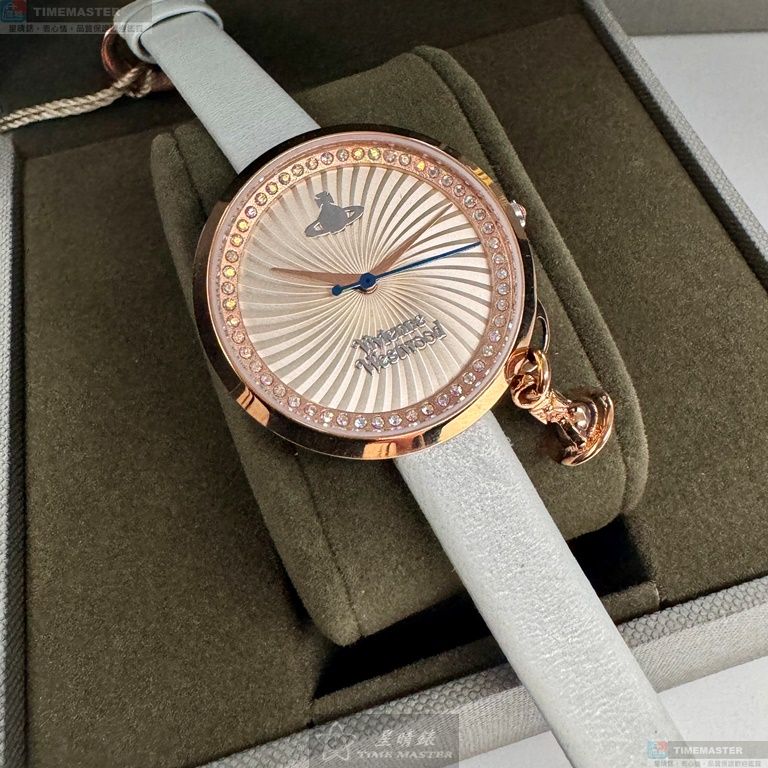 [星晴錶業]Vivienne Westwood手錶,32mm,VW00010銀白色錶面玫瑰金錶殼淺灰白真皮皮革錶帶款, , large