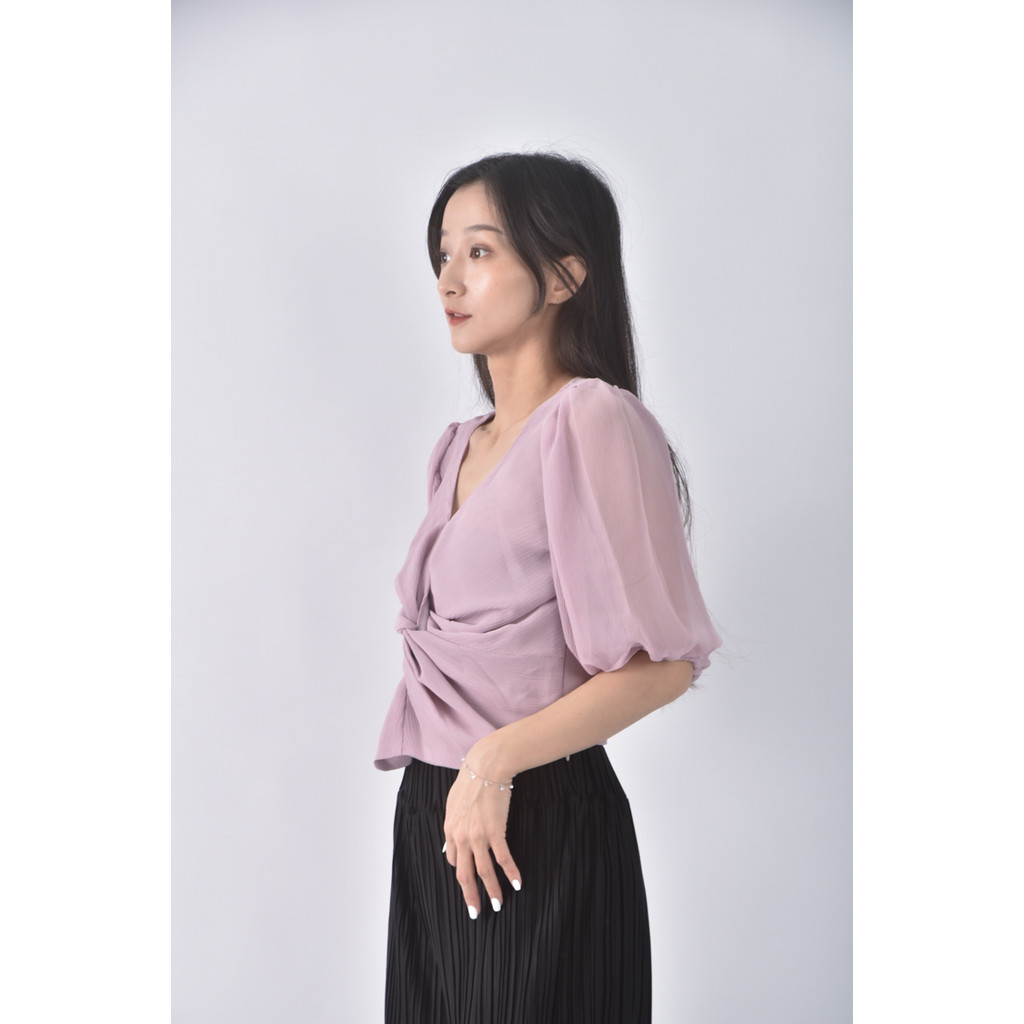 (M) lululalla韓牌質感V領粉色長袖上衣二手衣, , large