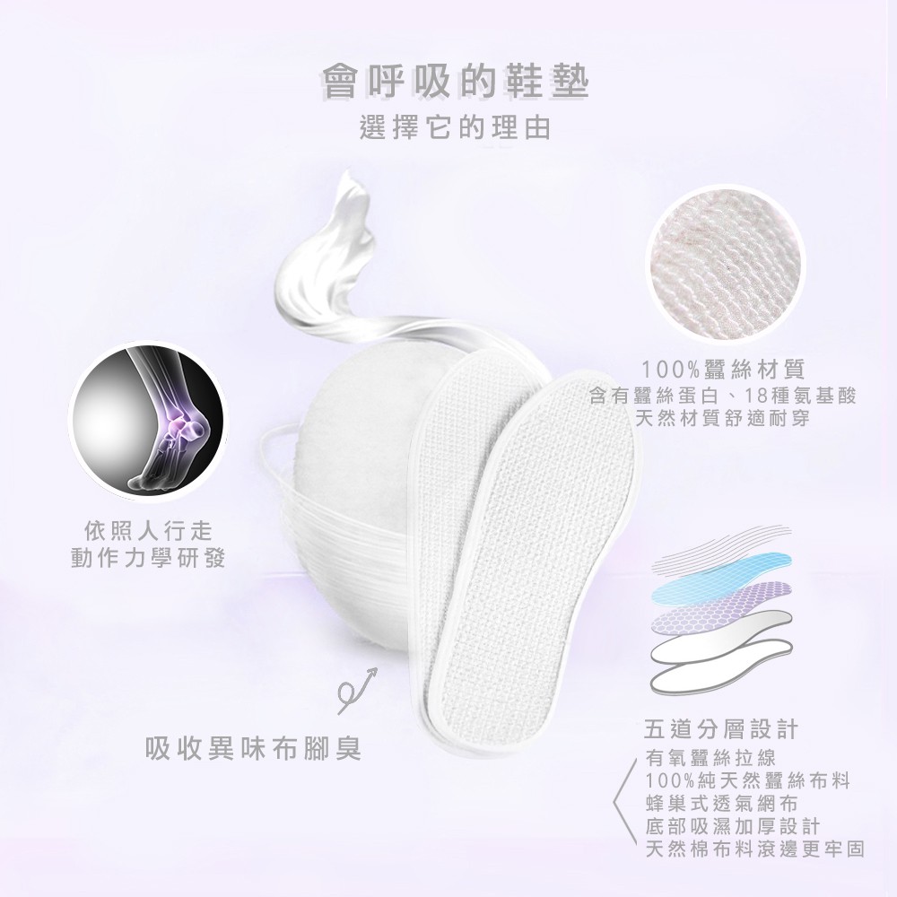 【K's凱恩絲】專利透氣有氧蠶絲鞋墊, , large