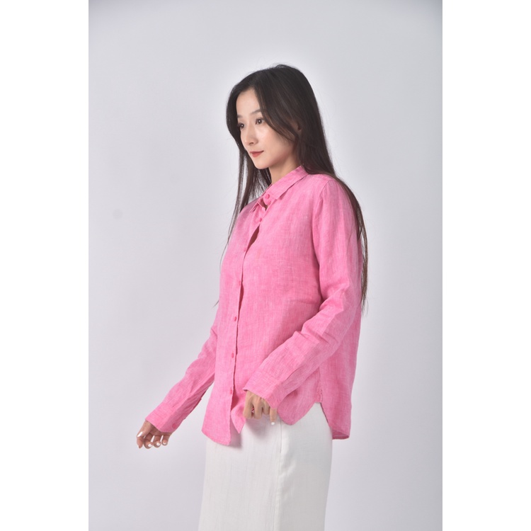 (S) uniqlo質感亞麻純亞麻粉色長袖上衣二手衣, , large