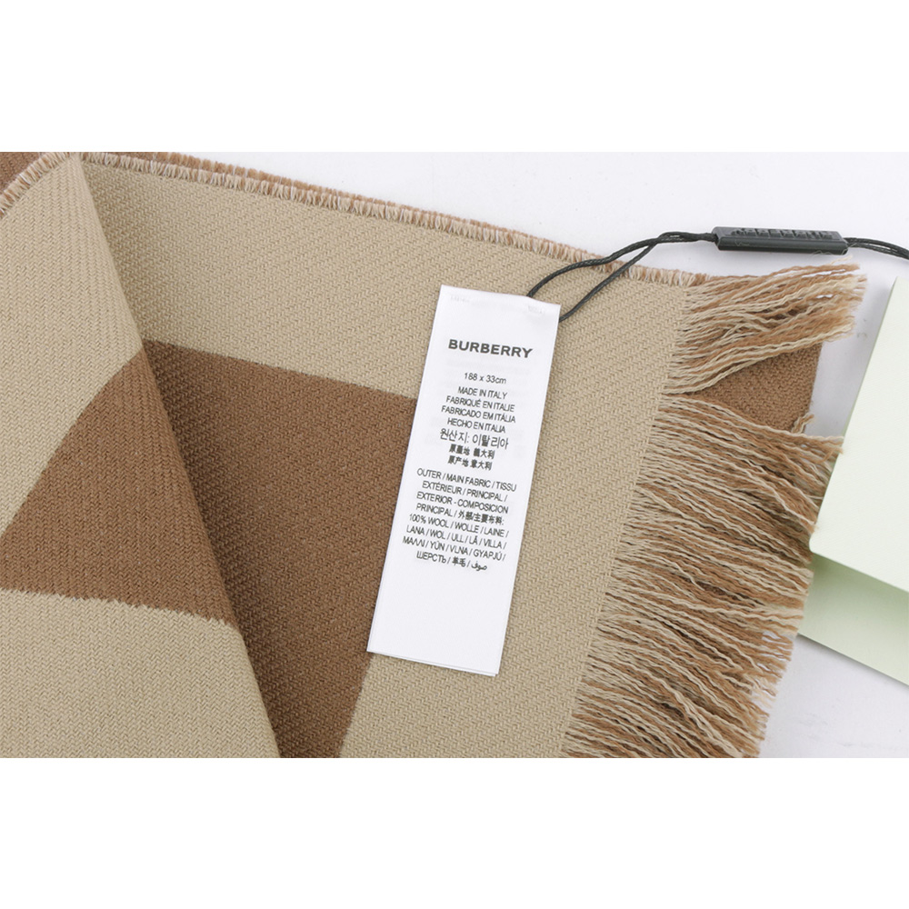 BURBERRY Logo 徽標羊毛圍巾/樺木棕/奶茶色, , large