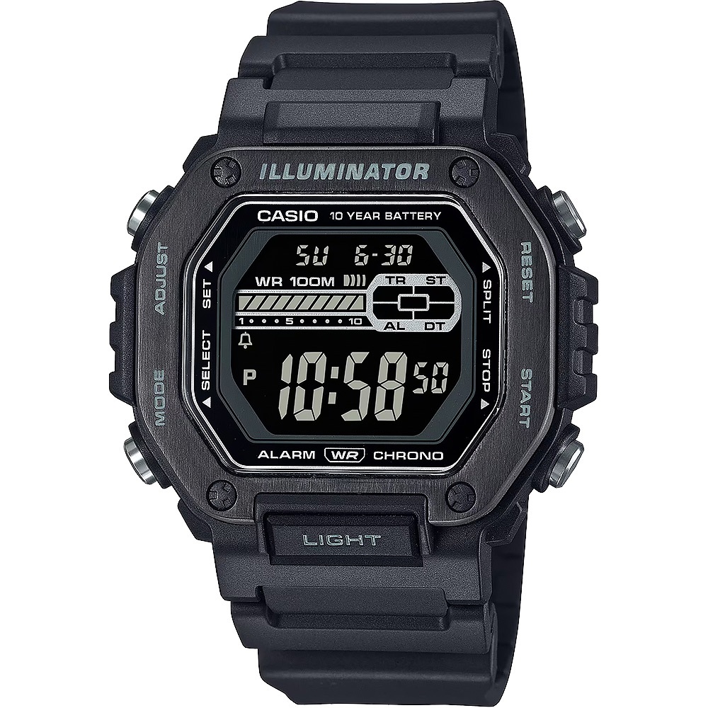 CASIO 卡西歐 10年電力金屬風計時手錶-黑 MWD-110HB-1BV, , large