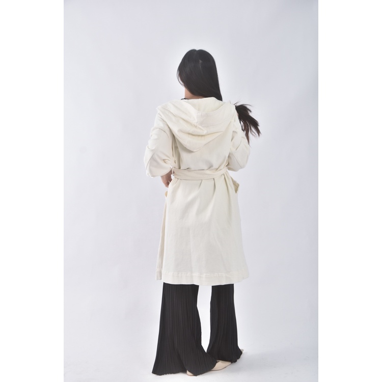 (XL) key wear丹寧牛仔質感棉質大衣杏色綁帶外套二手衣, , large