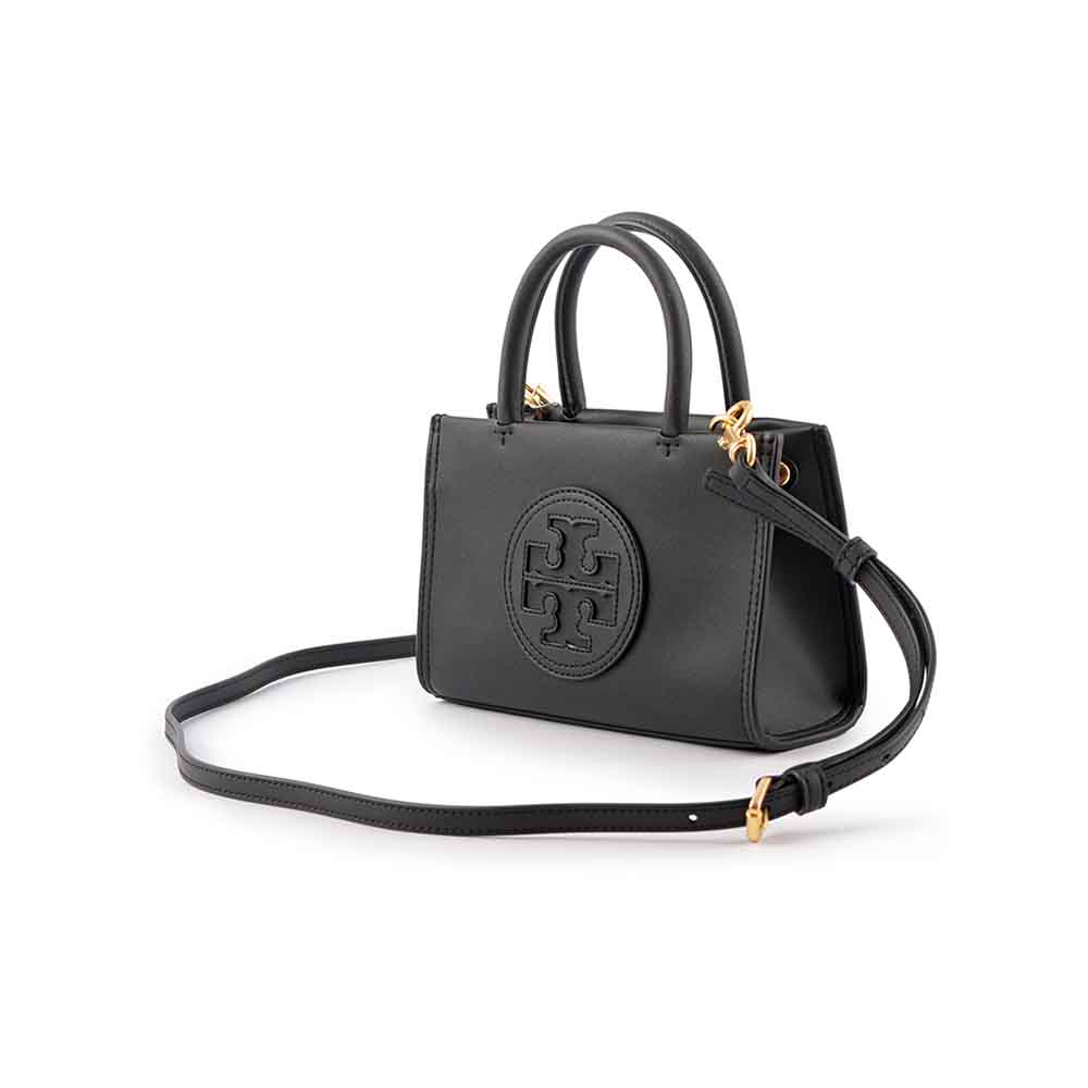 TORY BURCH Ella 圓形標誌牛皮迷你二用托特包/黑色, , large