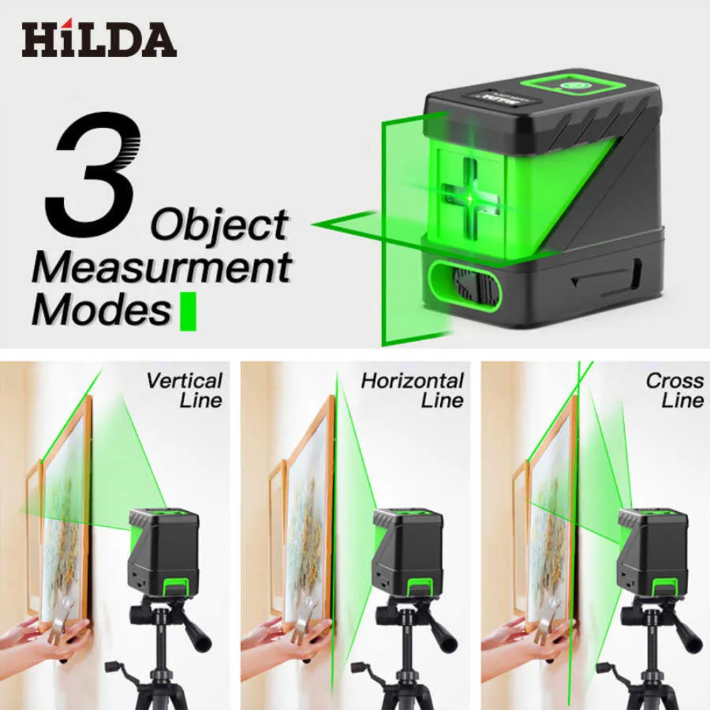【HILDA】希爾達電動工具 十字線綠光 小型便攜式水平儀 強光細線 迷你雷射水平儀, , large