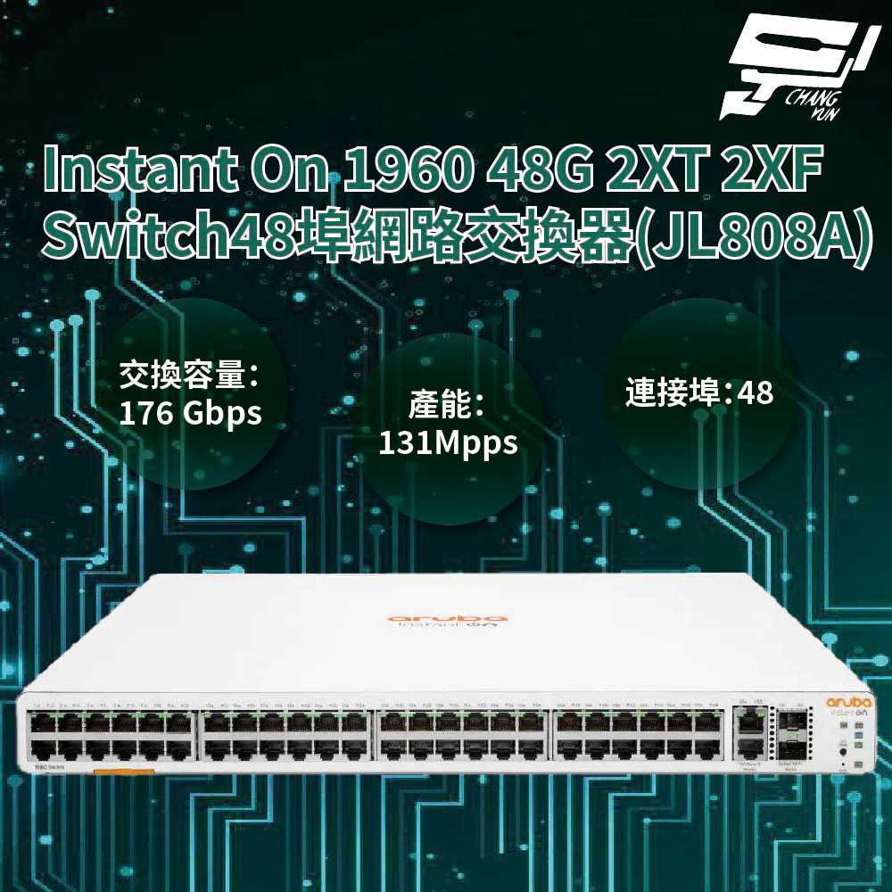 昌運監視器Aruba HPE Instant On 1960 48G 2XT 2XF 48埠網路交換器(JL808A), , large