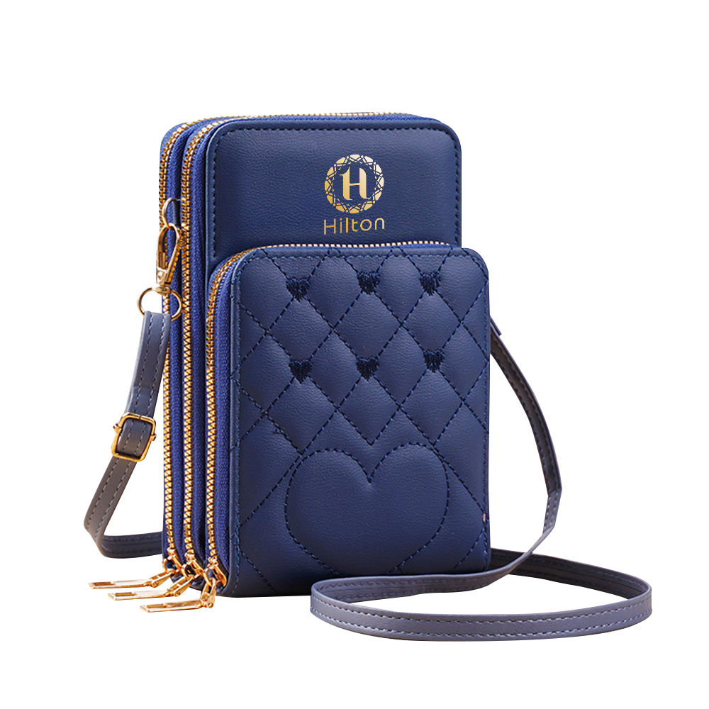 【Hilton】Classic Multifunctional Diamond Zipper Mobile Phone Bag/Navy Blue (Slant Bag/Shoulder Bag/Single Shoulder Bag/Commuter Bag/Key Bag/Coin Purse/Backpack/Mobile Phone Backpack/Side Bag) (L0031), , large