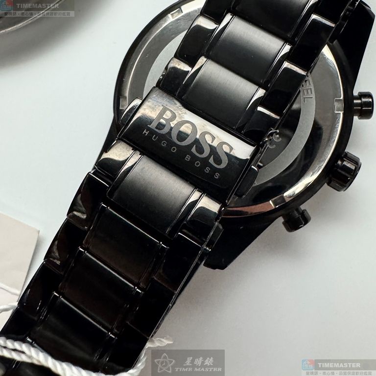 [星晴錶業]BOSS手錶,44mm,HB1513785黑色錶面黑錶殼深黑色精鋼錶帶款, , large