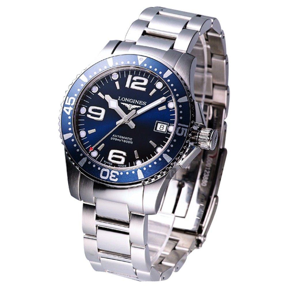 LONGINES浪琴 征服者300米潛水64小時動力儲存機械錶-藍/41mm L37424966, , large