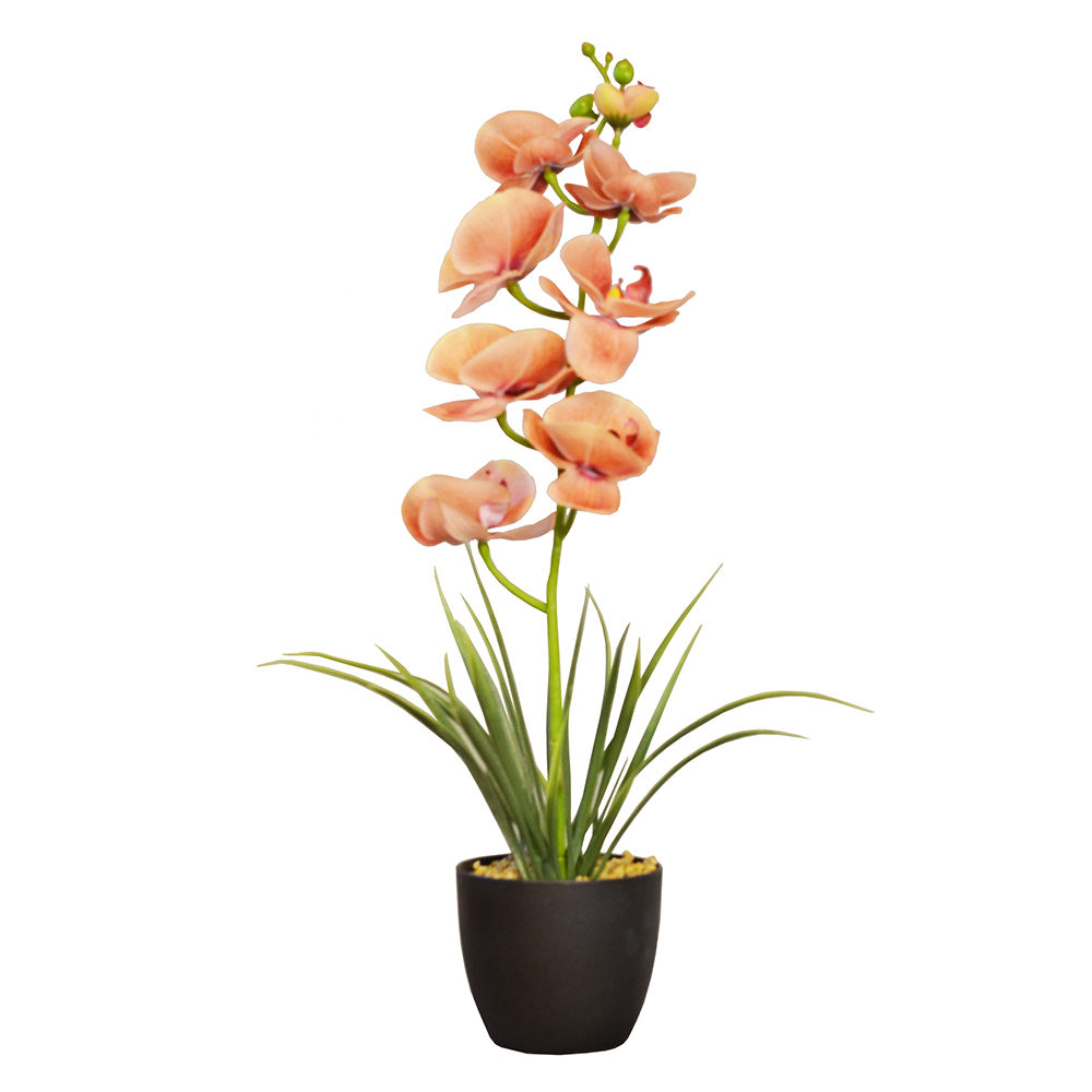ARTIFICIAL ORCHID PLANT W/BLACK POT, , large