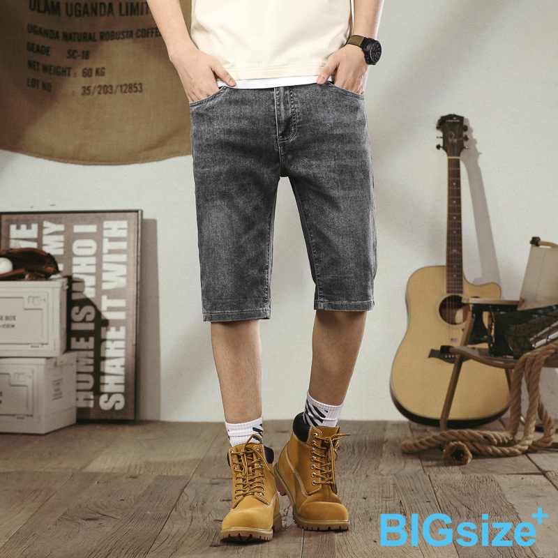 大尺碼-復古 薄款 牛仔短褲-刷黑-0205557, 12刷黑, large