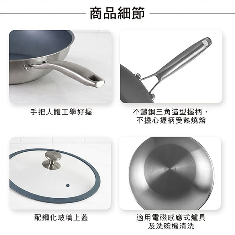 仙德曼複合金輕量不沾深炒鍋-32cm-附蓋-1支, , large