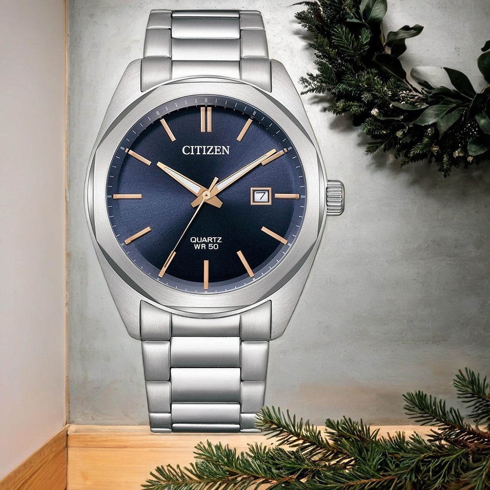 CITIZEN 星辰 限量 紳士日期手錶 送禮-銀x藏藍/41mm BI5110-54H, , large
