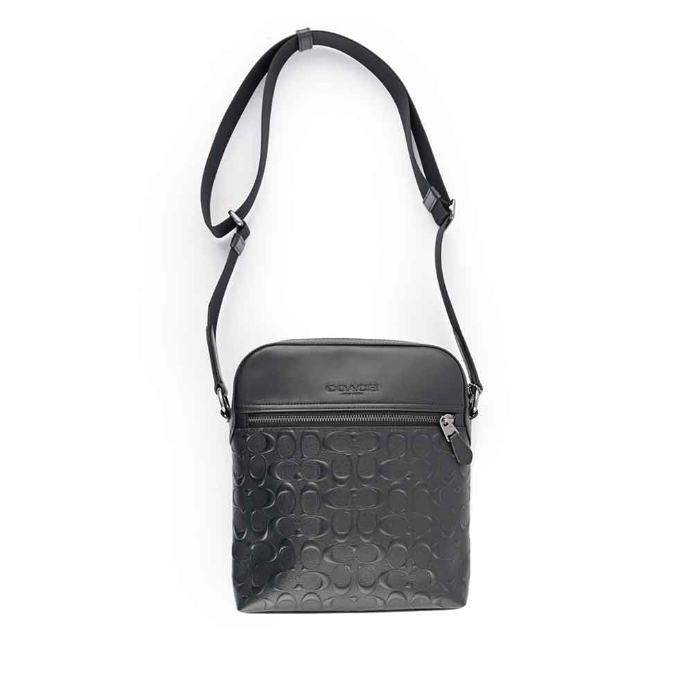 COACH Houston C Logo 浮雕牛皮日字拉鍊斜背包/黑色, , large