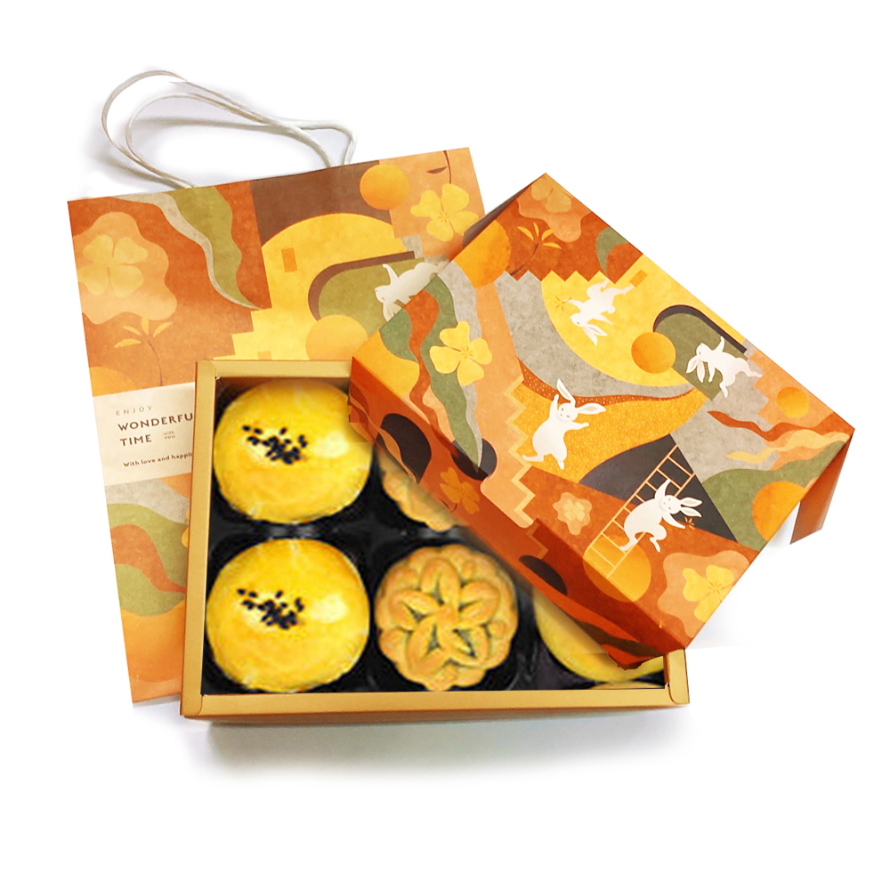 [USC]Mid-Autumn Ming Xin Autumn Colors and Moonlight 6-piece gift box and bag set (mung bean cake + egg yolk cake - black bean paste + Cantonese style small moon cake), , large