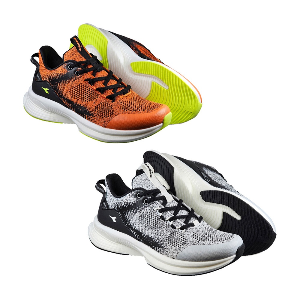 DIADORA迪亞多那 專業輕量慢跑鞋 男運動鞋 男鞋 戶外鞋 反光 混紗 透氣 飛織 Q彈 氣墊乳膠鞋墊 止滑 桔 灰