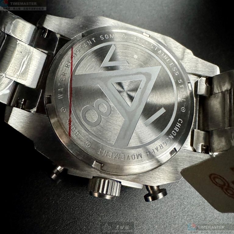 [星晴錶業]新品牌手錶,44mm,AV00003黑色錶面銀錶殼銀色精鋼錶帶款, , large