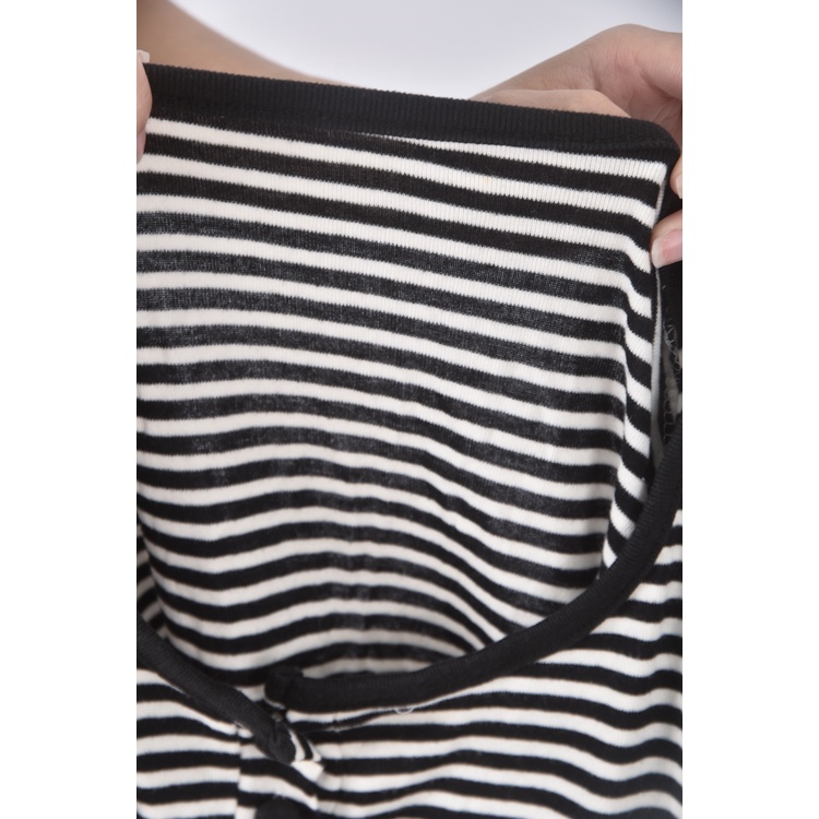 (S) 棉質條紋黑色長袖上衣二手衣, , large