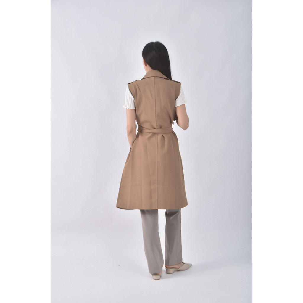 (L) j j西裝無袖排扣棕色綁帶外套二手衣, , large