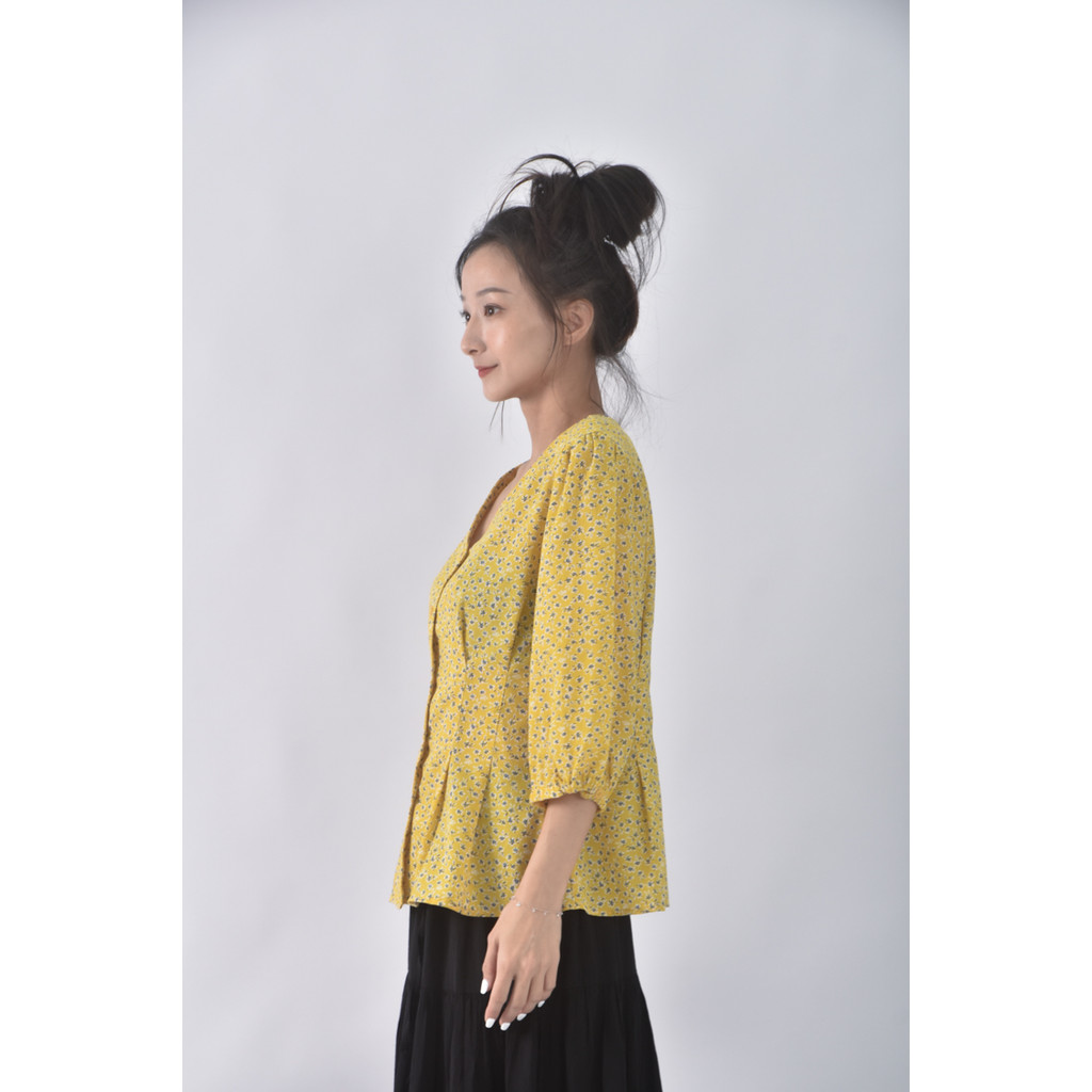 (S) lowrys farm質感Ｖ領黃色長袖上衣二手衣, , large