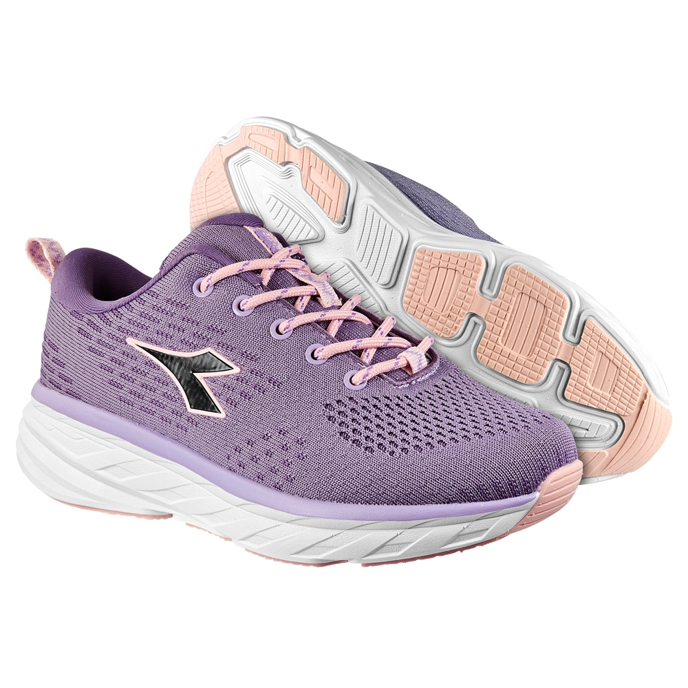 DIADORA迪亞多那 輕量避震慢跑鞋 女運動鞋 女鞋 透氣 針織 高彈鞋墊 緩震 回彈 吸震 厚底 耐磨 防滑 黑 紫, , large