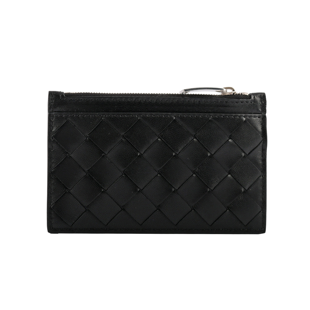 BOTTEGA VENETA 新款編織附鑰匙圈拉鍊卡夾/零錢包/黑色, , large