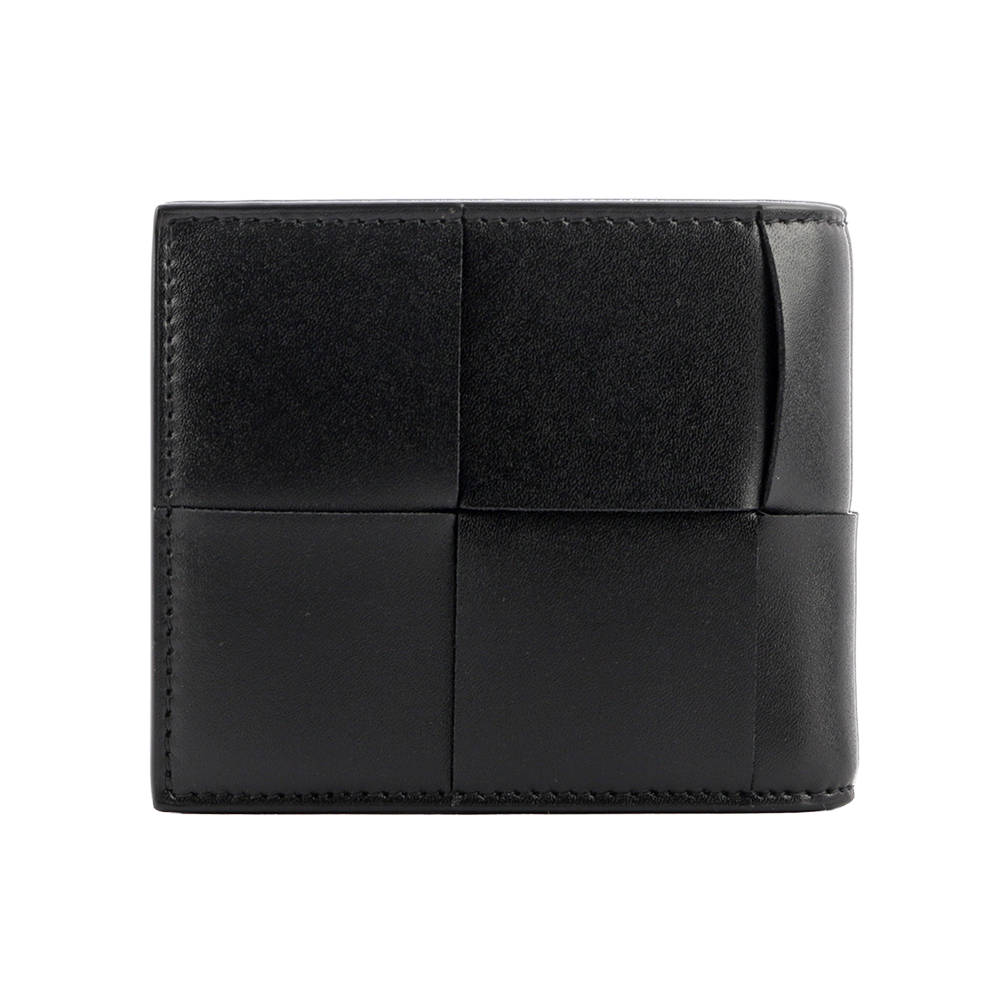 BOTTEGA VENETA 新款小牛皮大格編織對開零錢袋短夾/黑色, , large