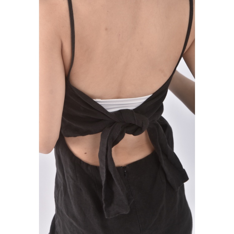 (S) squarebear質感吊帶無袖黑色洋裝二手衣, , large