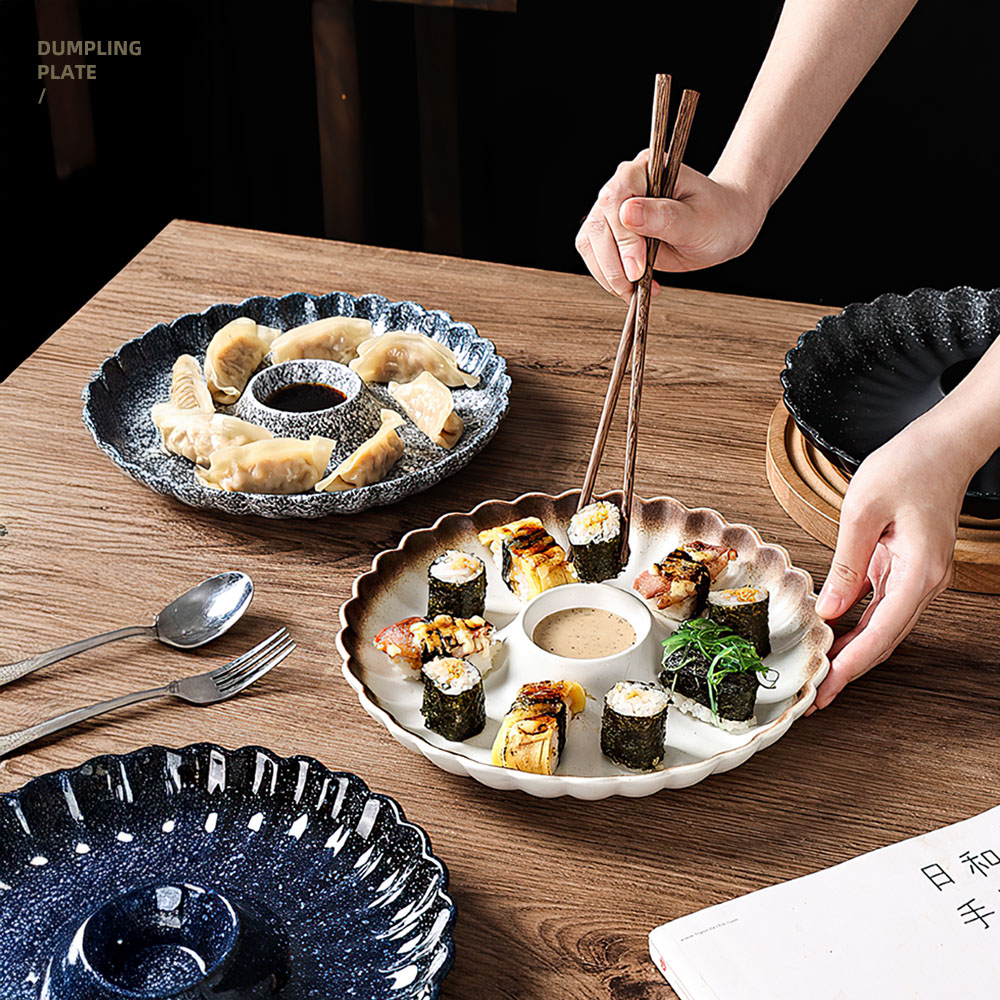 【上手家居】富士山水餃盤 環沙細雪(陶瓷盤/陶瓷餐具/圓盤/陶瓷盤子/餃子盤), , large