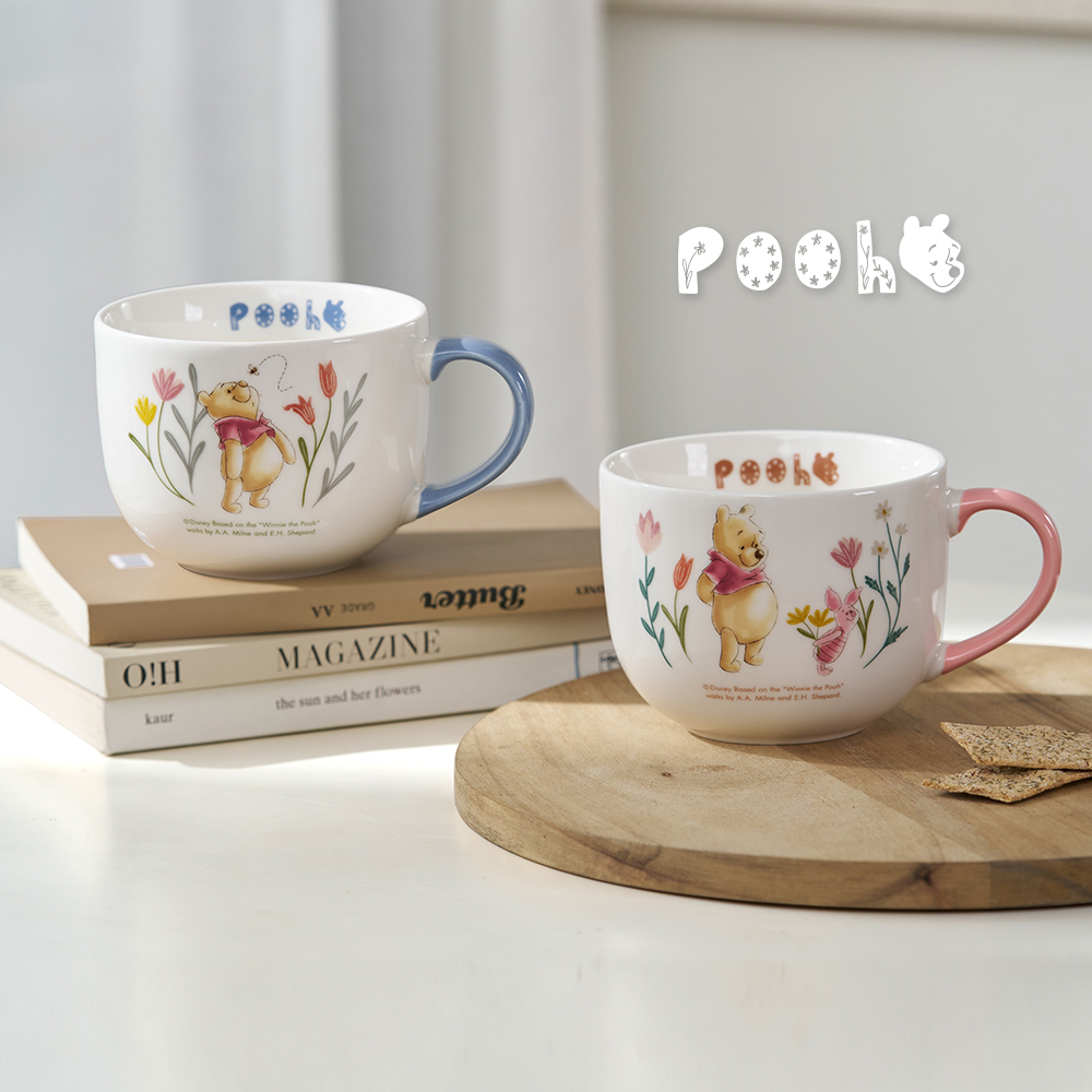 Disney Floral Winnie the Pooh Glazed Large Capacity Ceramic Mug 500ml (soup cup/colorful gift box) - Winnie the Pooh in the Flower Garden, , large