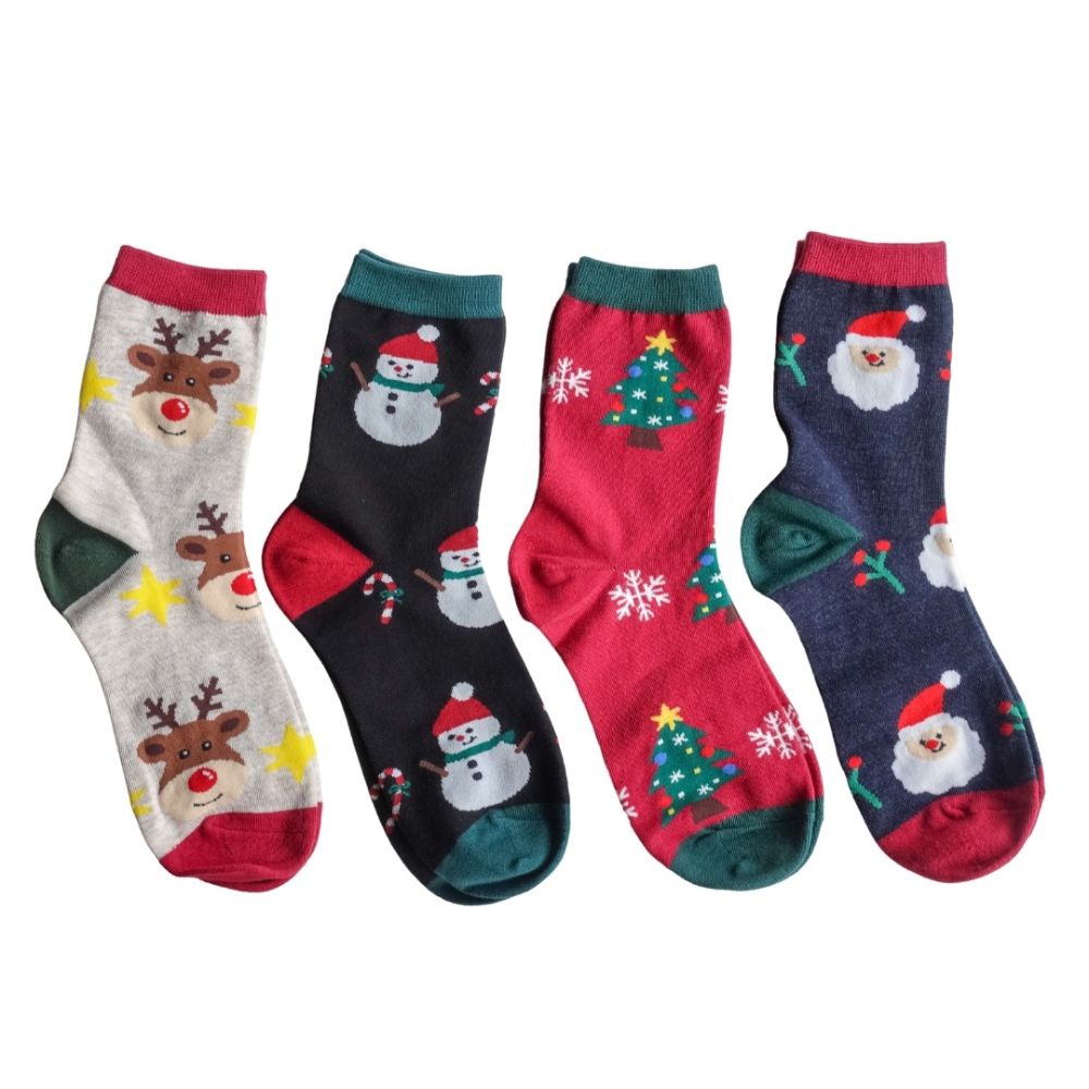 [Kaimei Cotton] MIT Taiwan-made cute pure cotton Christmas socks, Christmas socks, Christmas gifts - Christmas contrasting colors, five pairs set, random and excellent, , large