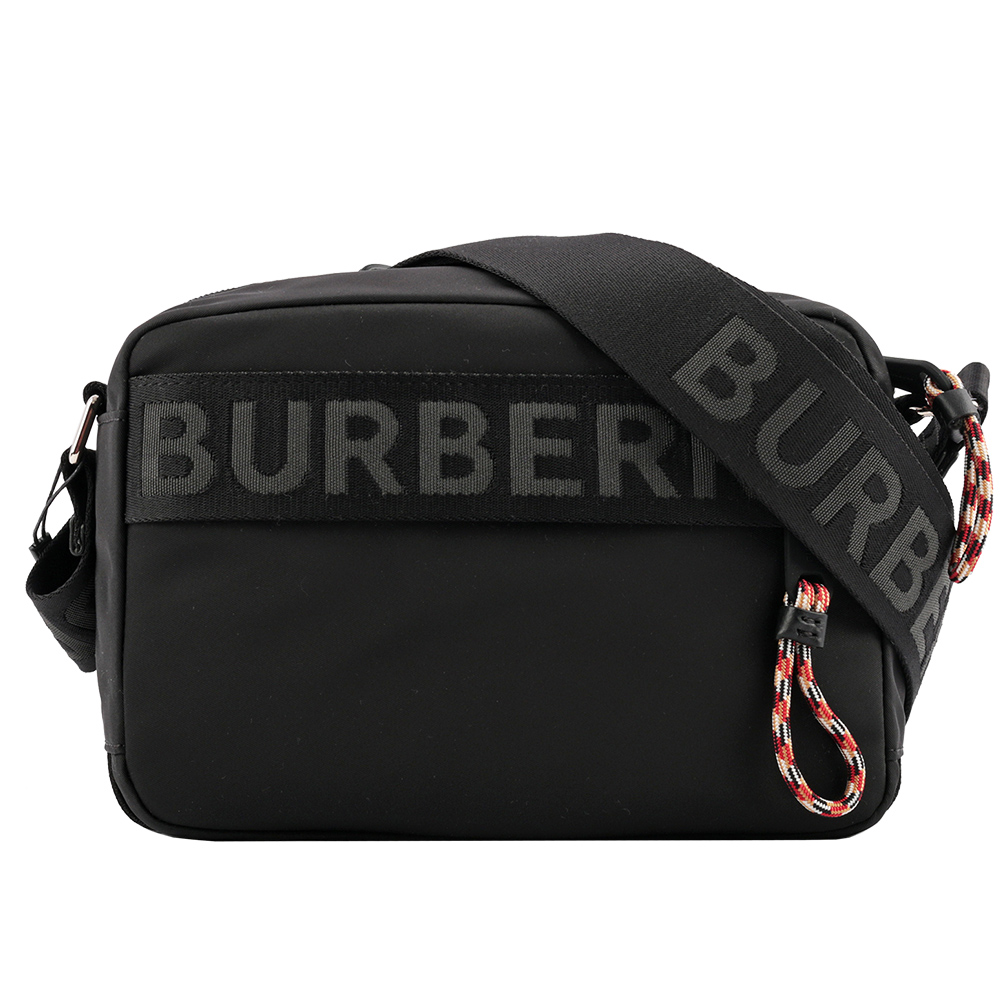 BURBERRY Logo細節緹花編織拉鍊斜背包/黑色, , large
