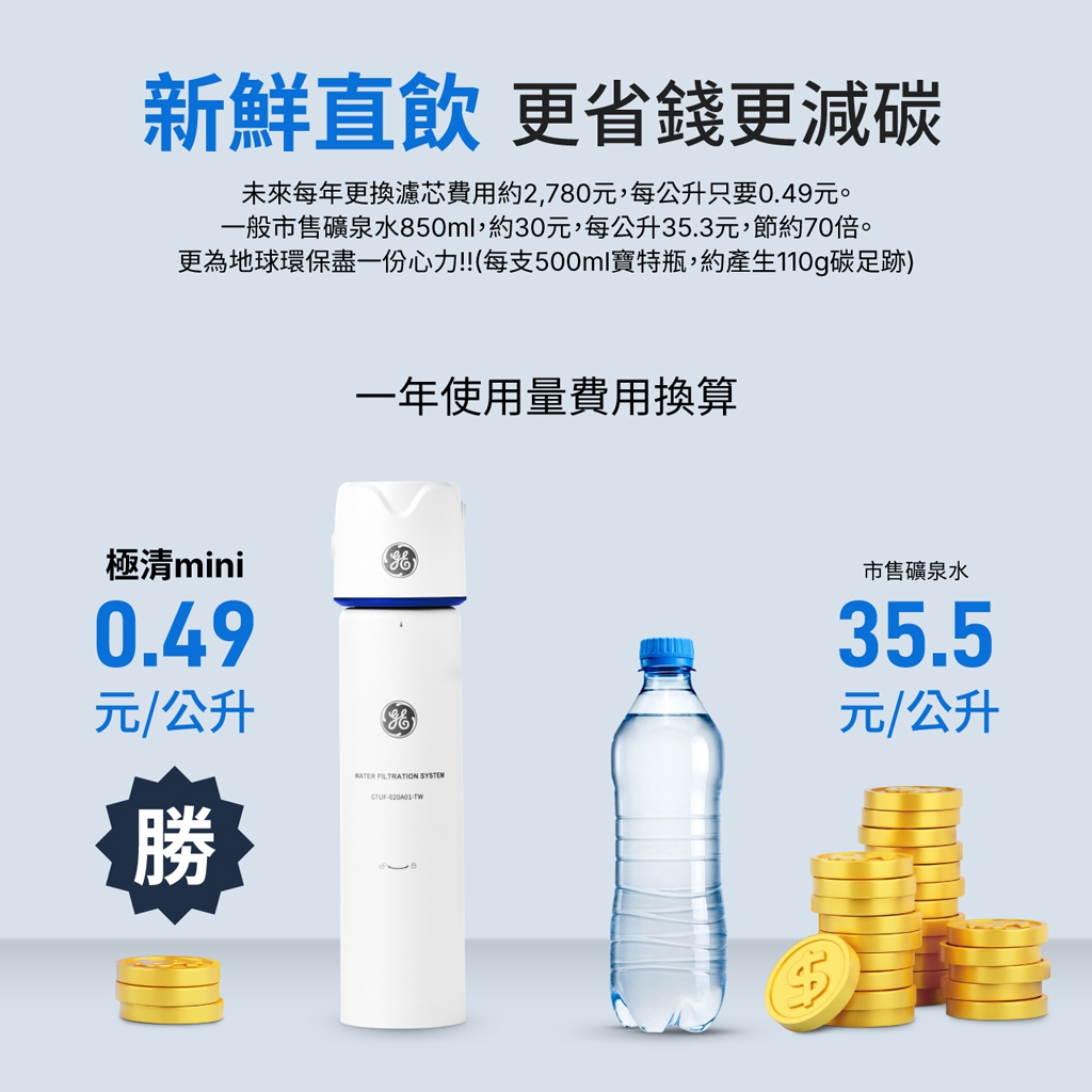 【麗水生活】奇異 GE 極清mini-高密度活性碳淨水器 廚下淨水器 廚下設備 廚下飲水機, , large