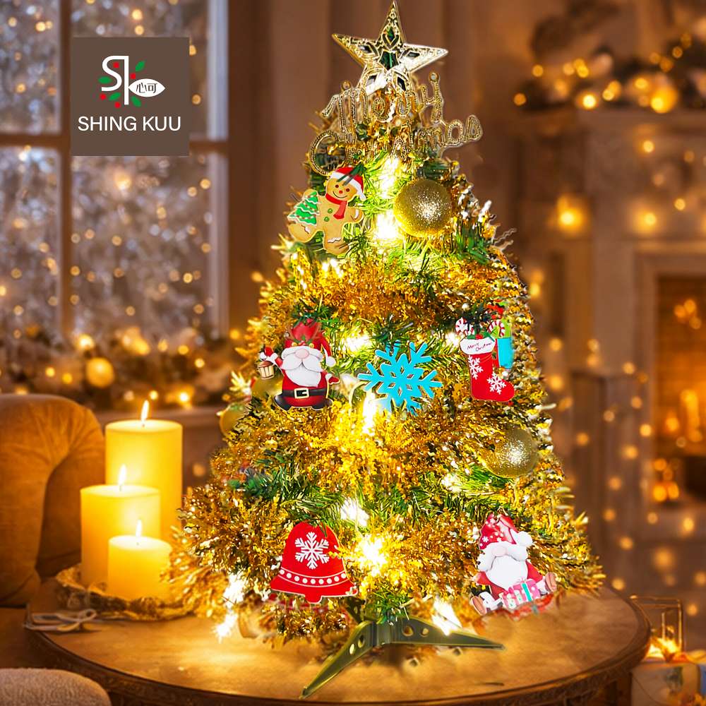 心可樂活-2尺60cm小美好套裝聖誕樹+6號薑餅人雪花彩繪木片飾品組+LED暖白光20燈雪花燈串_台灣本島免運費