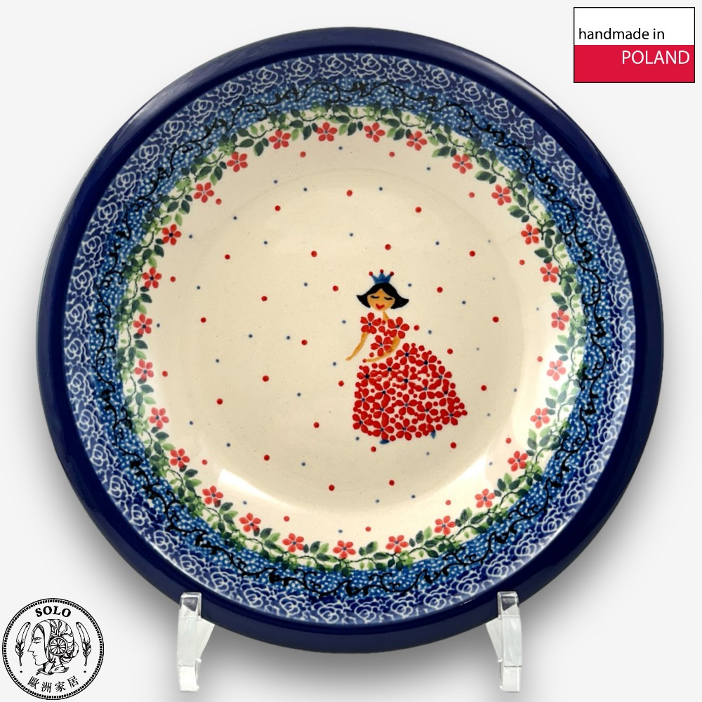 【SOLO Vintage】CA Polish Pottery 21.5cm Deep Plate Soup Plate Red Princess Series, , large