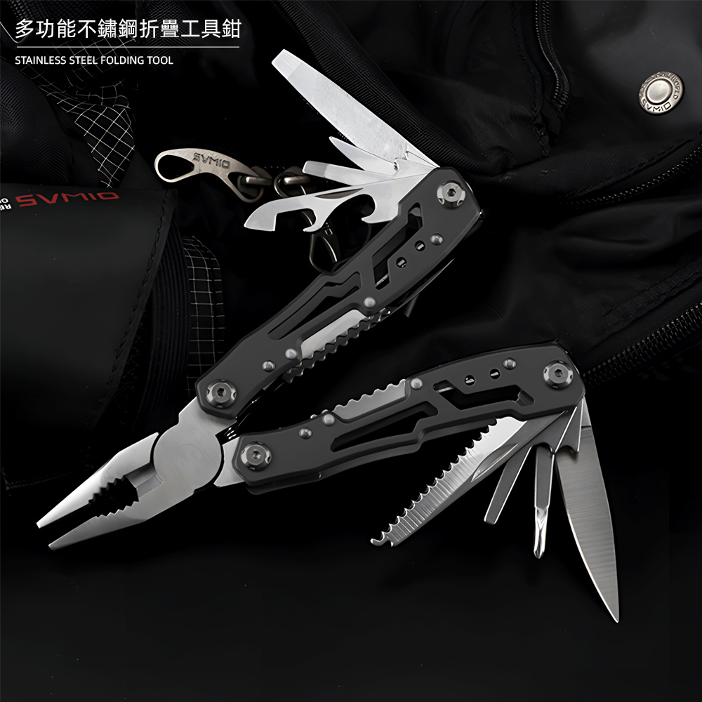 【上手家居】14合一折疊工具鉗-銀色(瑞士刀/老虎鉗/多功能鉗/尖嘴鉗/鉗子/隨身工具/摺疊鉗/迷你工具鉗), , large
