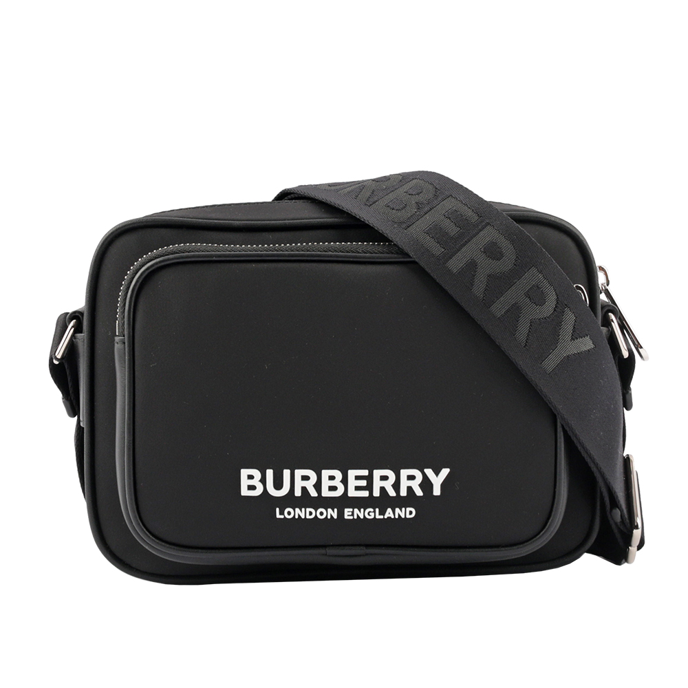 BURBERRY 徽標Logo 尼龍口袋雙拉鍊斜背包/黑色, , large