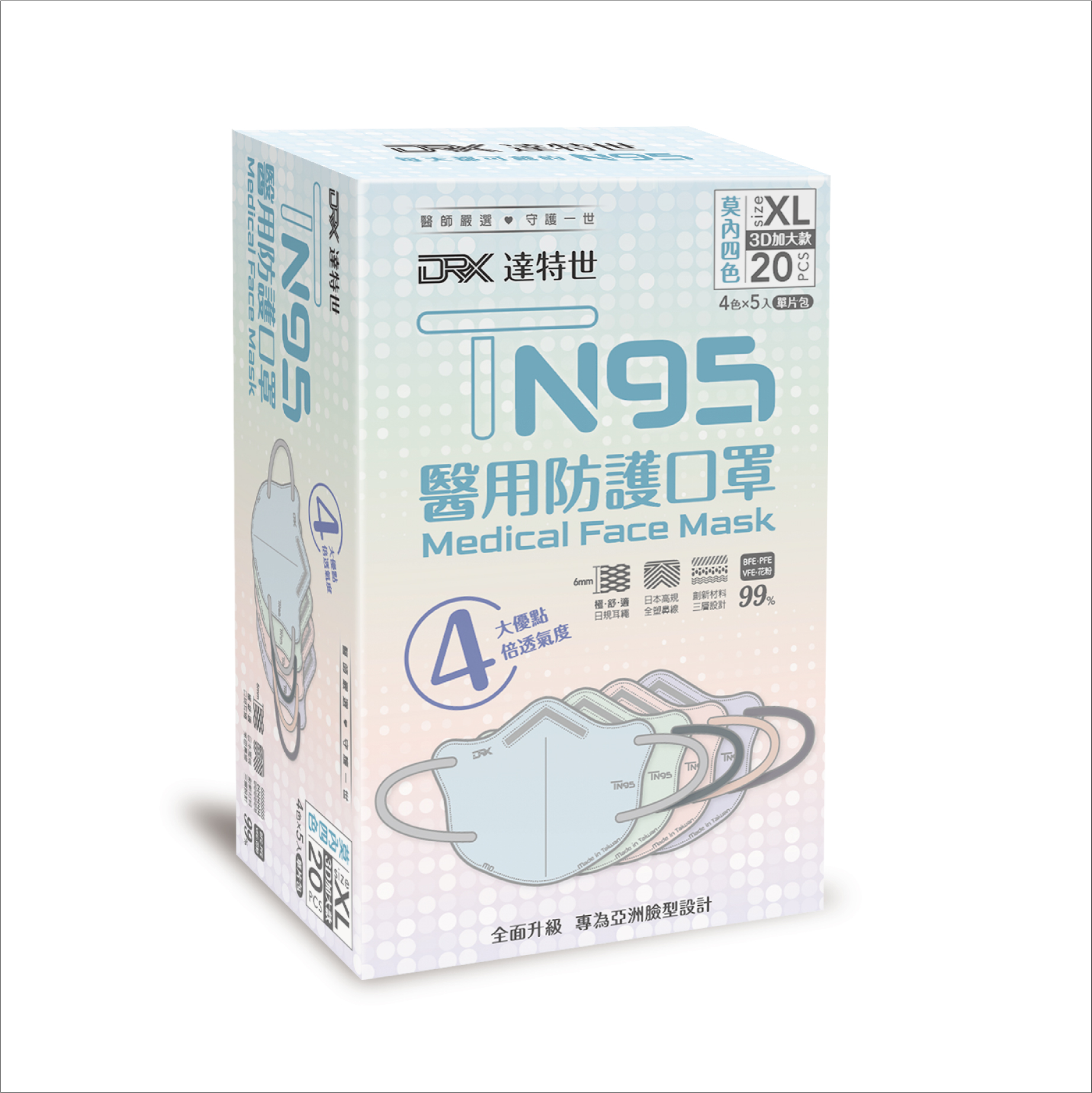 【DRX達特世】TN95醫用3D口罩-甜點四色,幼幼S/20入, , large